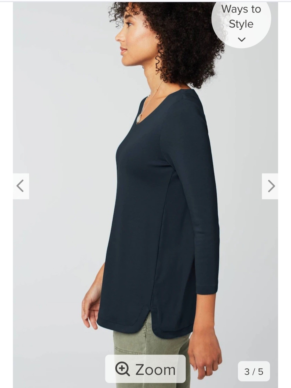 J. Jill Navy Pima 3/4 Sleeve V-Neck Tee Sz L Like New Condition